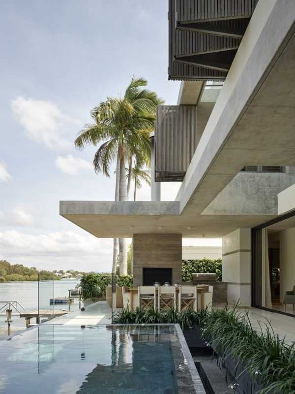 Living Style Landscapes Sunshine Coast luxury house with pool and garden overlooking river